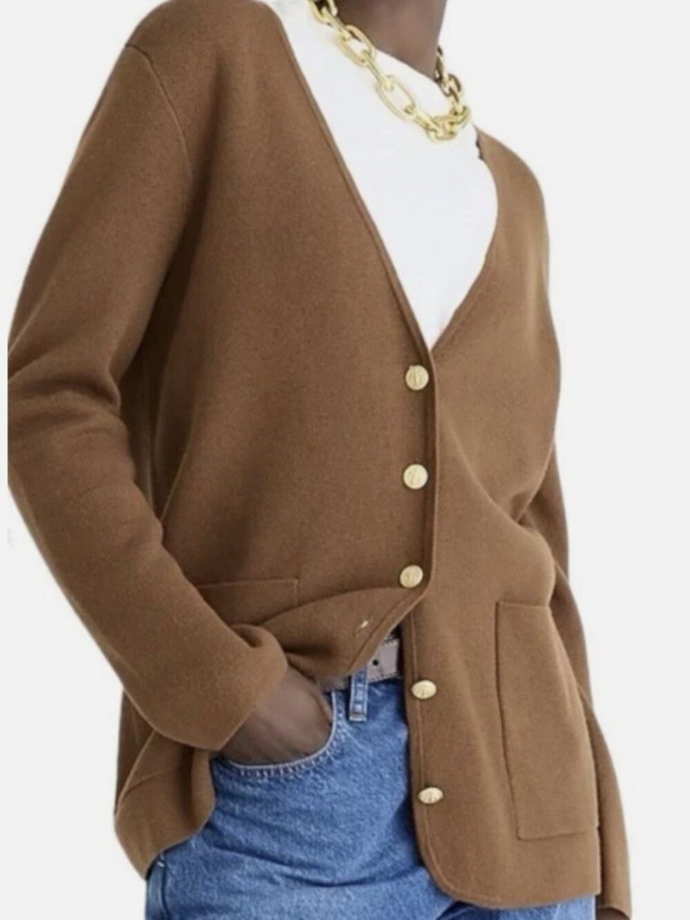 J Crew Giselle V Neck Sweater Blazer In Brown Front Pockets - Size M